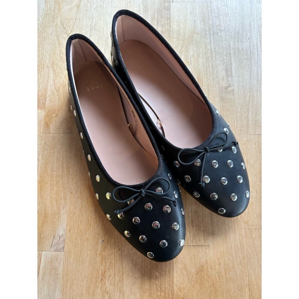 Black Studded Bow Statement Ballet Flat Memory Foam Size 9 NWOT Time And Tru
